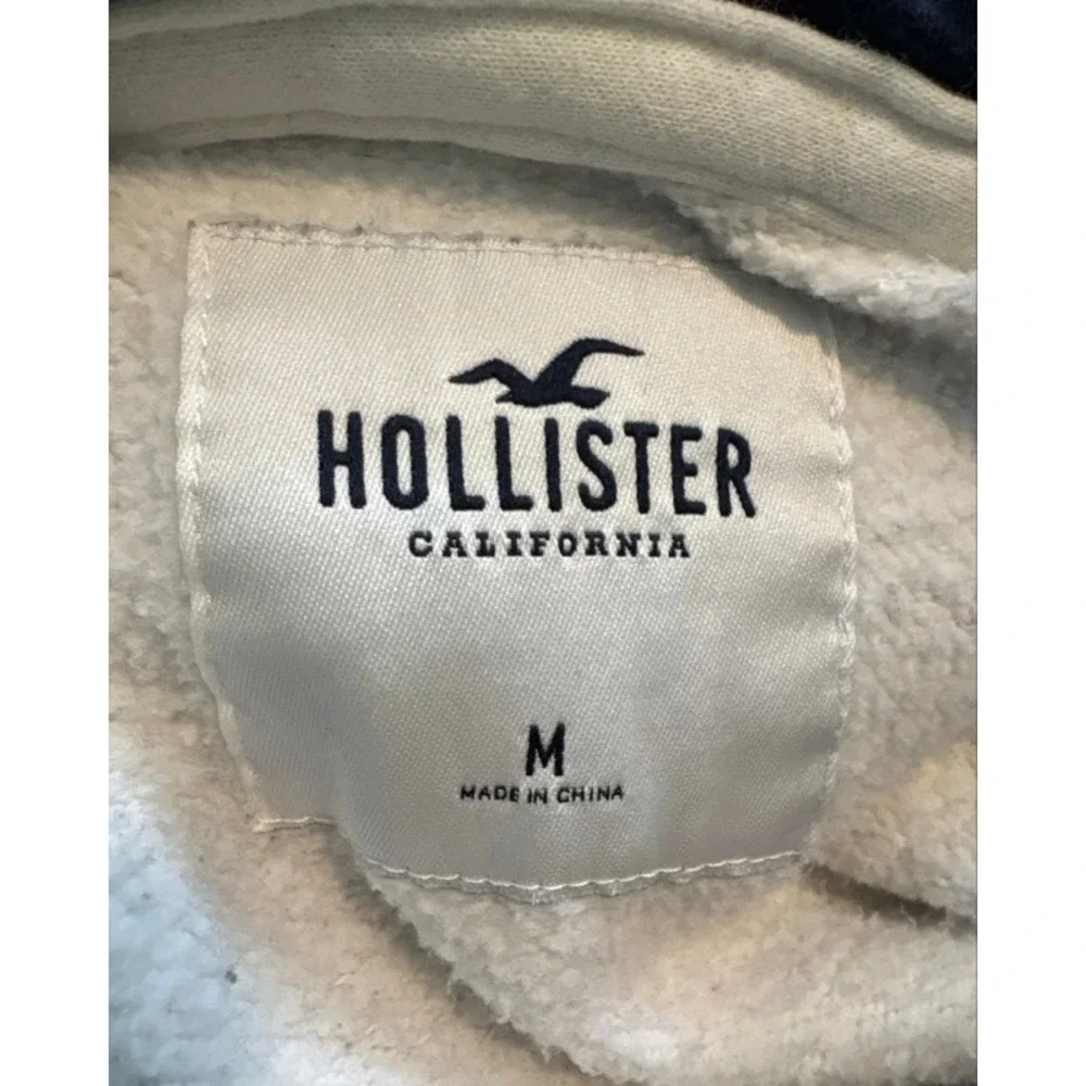 Hollister Mens Raglan‎ Hoodie Navy White Fleece Pullover Sweatshirt Size M